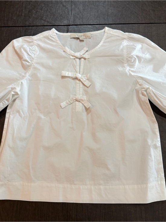 LOFT Tops - LOFT Petites XXSP White Bow Front Puff Sleeve Blouse